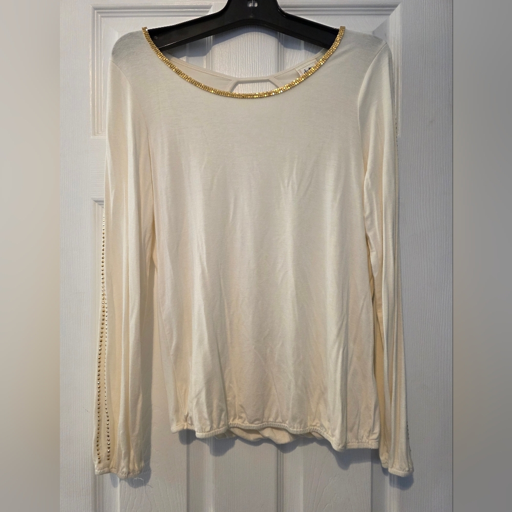 Daytrip Cream Long Sleeve Top with Gold Details